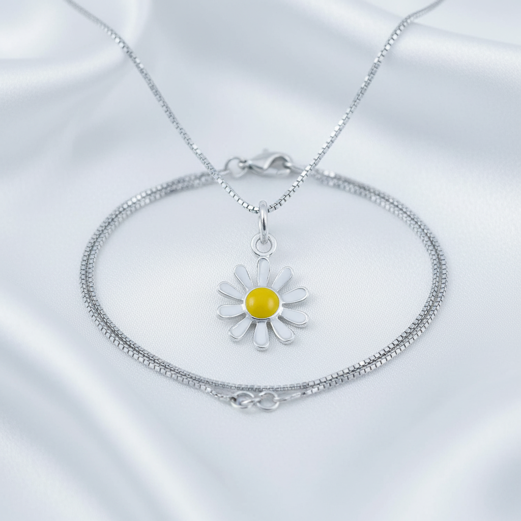 Sterling Silver Daisy Flower Necklace