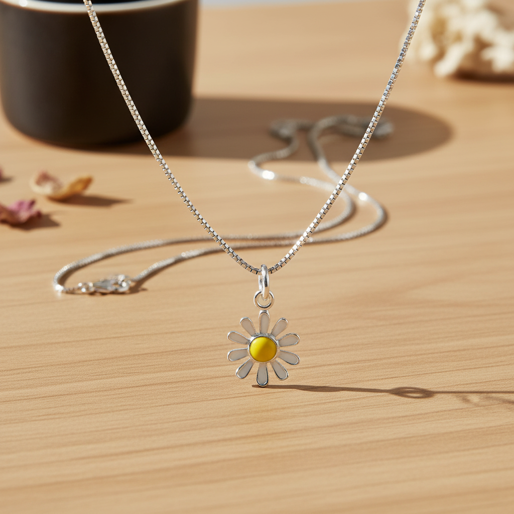 Sterling Silver Daisy Flower Necklace