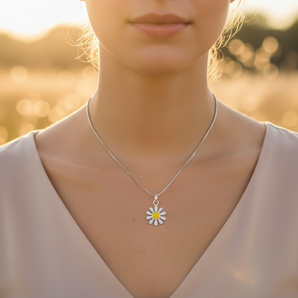Sterling Silver Daisy Flower Necklace