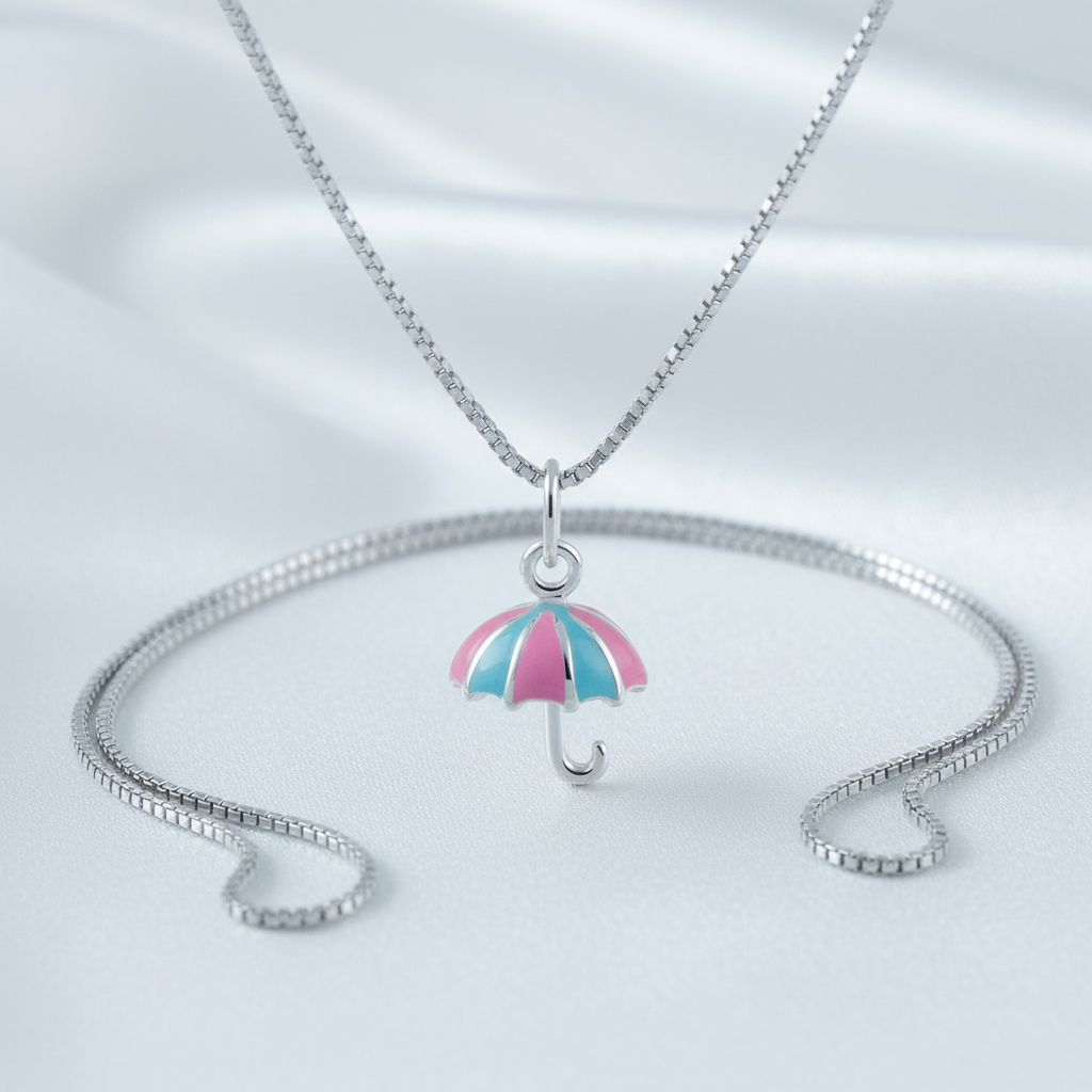 Sterling Silver Pink & Blue Umbrella Necklace | SilverCloseOut