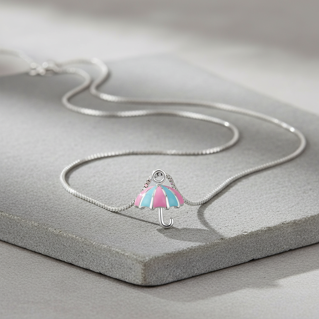 Sterling Silver Pink & Blue Umbrella Necklace | SilverCloseOut