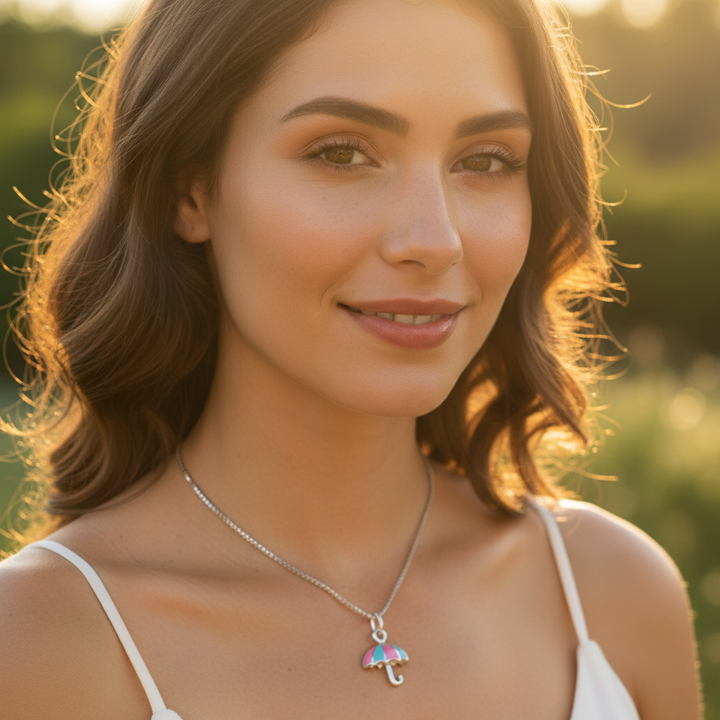 Sterling Silver Pink & Blue Umbrella Necklace | SilverCloseOut