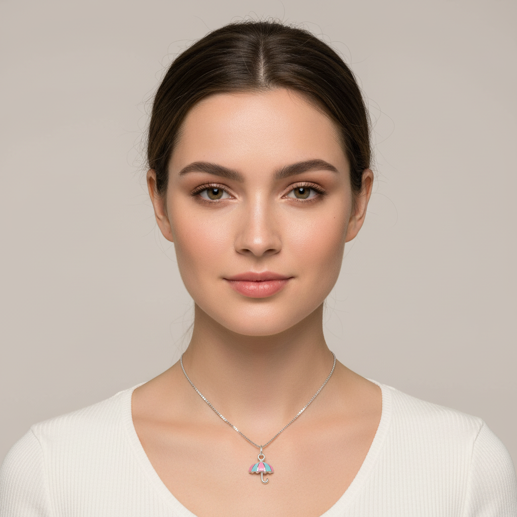 Sterling Silver Pink & Blue Umbrella Necklace | SilverCloseOut