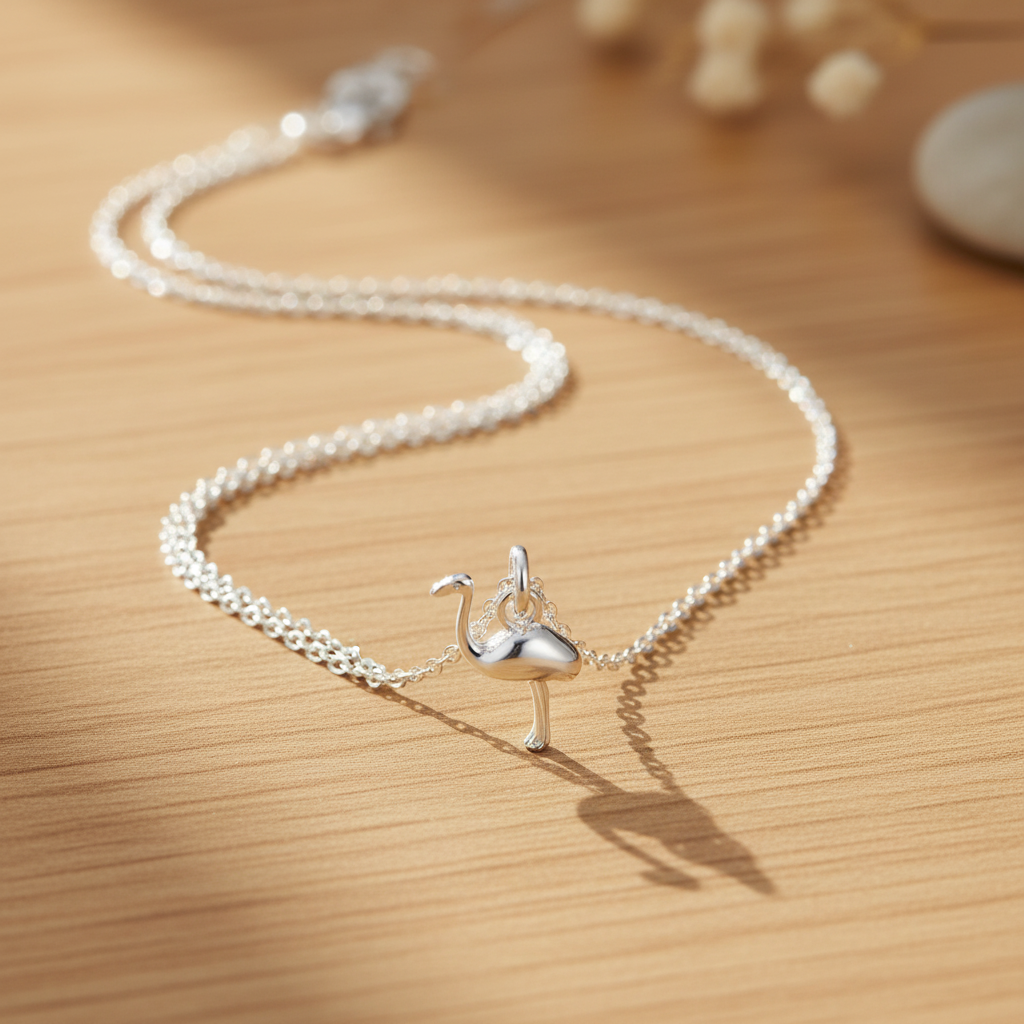 Sterling Silver Girls Ostrich Bird Charm Necklace Women's Emu Necklace