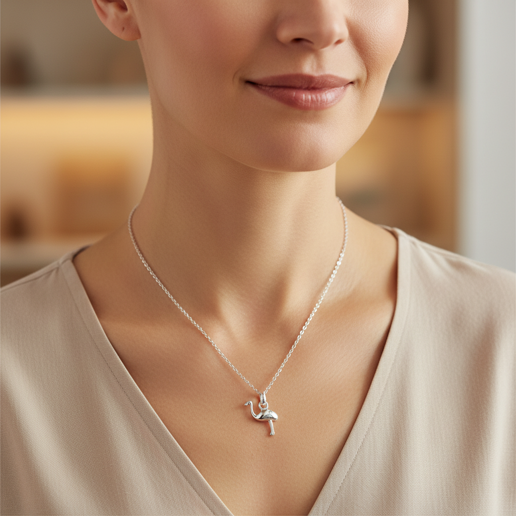 Sterling Silver Girls Ostrich Bird Charm Necklace Women's Emu Necklace