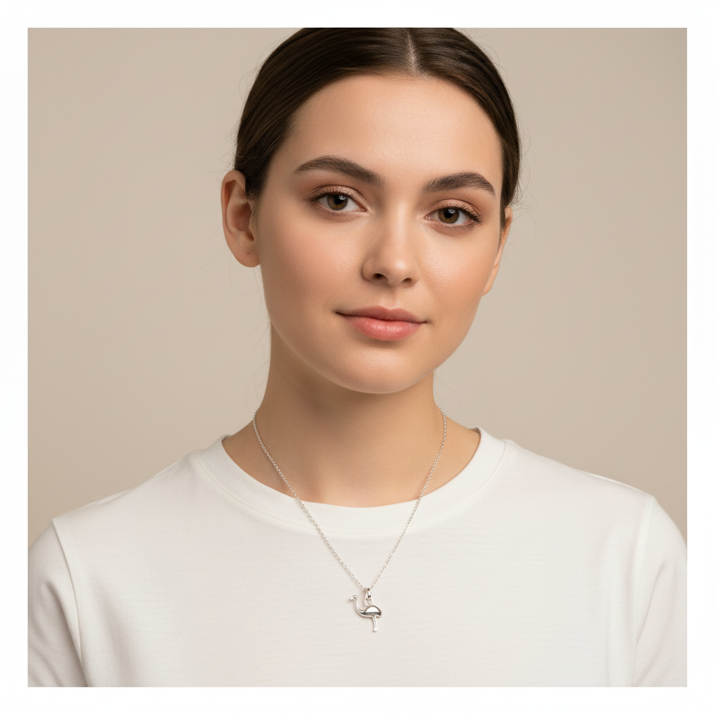 Sterling Silver Girls Ostrich Bird Charm Necklace Women's Emu Necklace