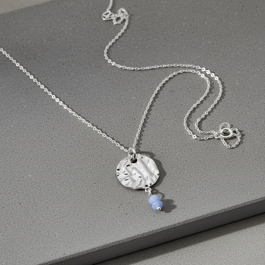 Sterling Silver 925 Sterling Silver Girls Open Circle Hammered Pendant Necklaces