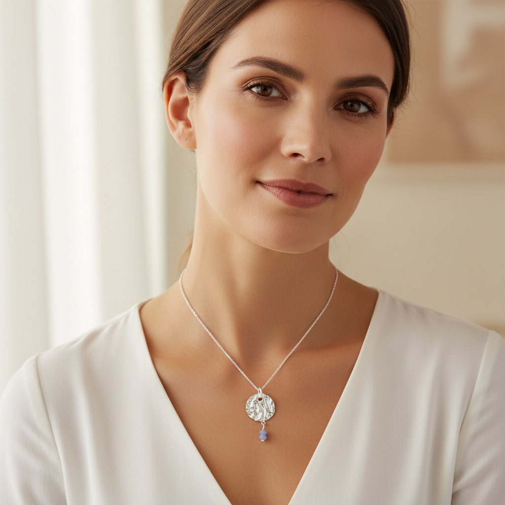 Sterling Silver 925 Sterling Silver Girls Open Circle Hammered Pendant Necklaces