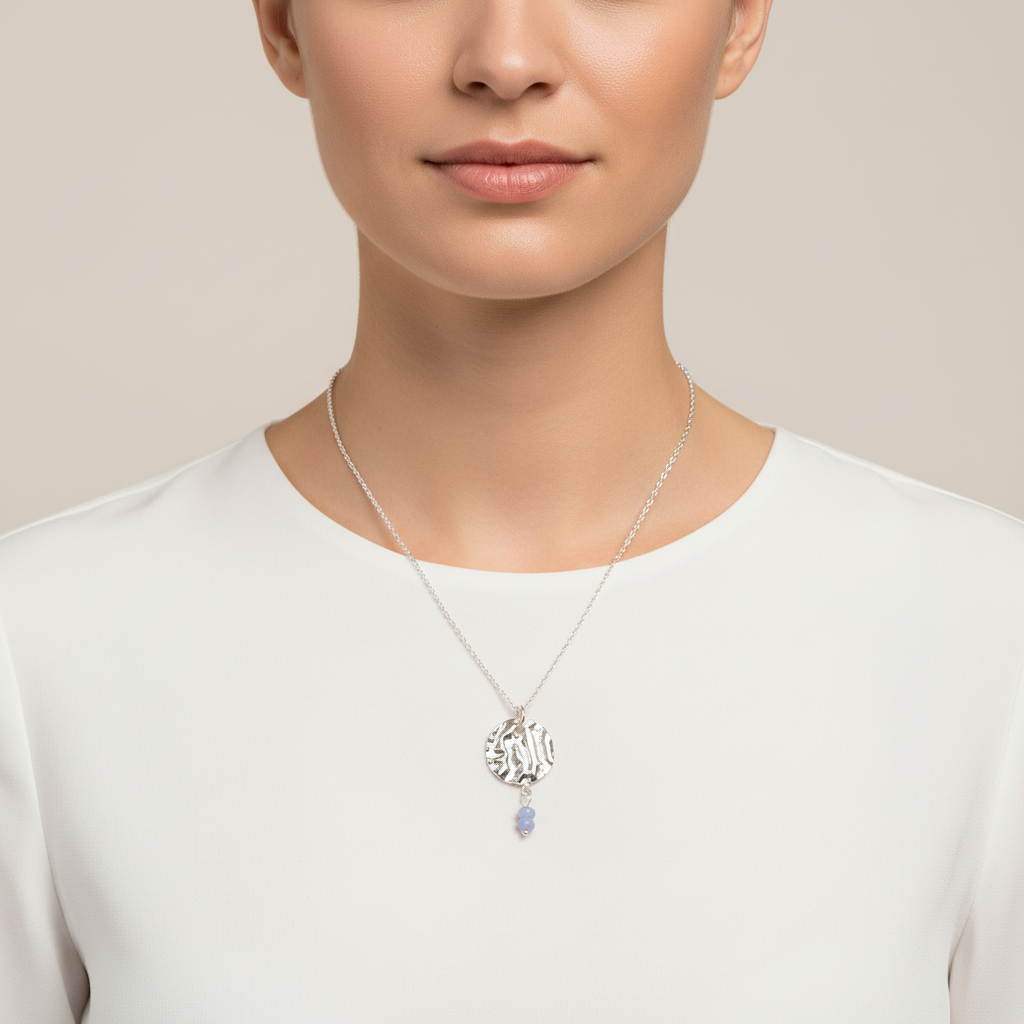 Sterling Silver 925 Sterling Silver Girls Open Circle Hammered Pendant Necklaces