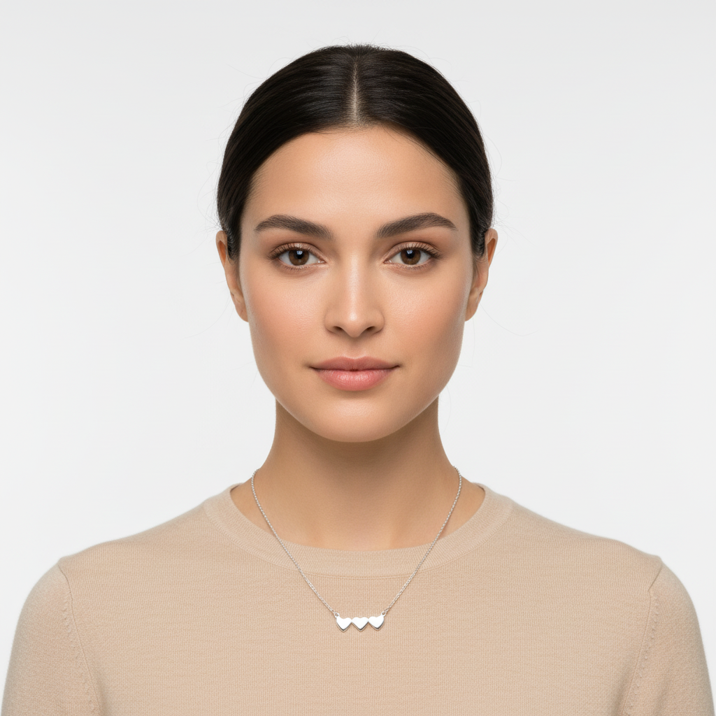 Sterling Silver Triple Heart Necklace for Women Girls Silver Love Heart