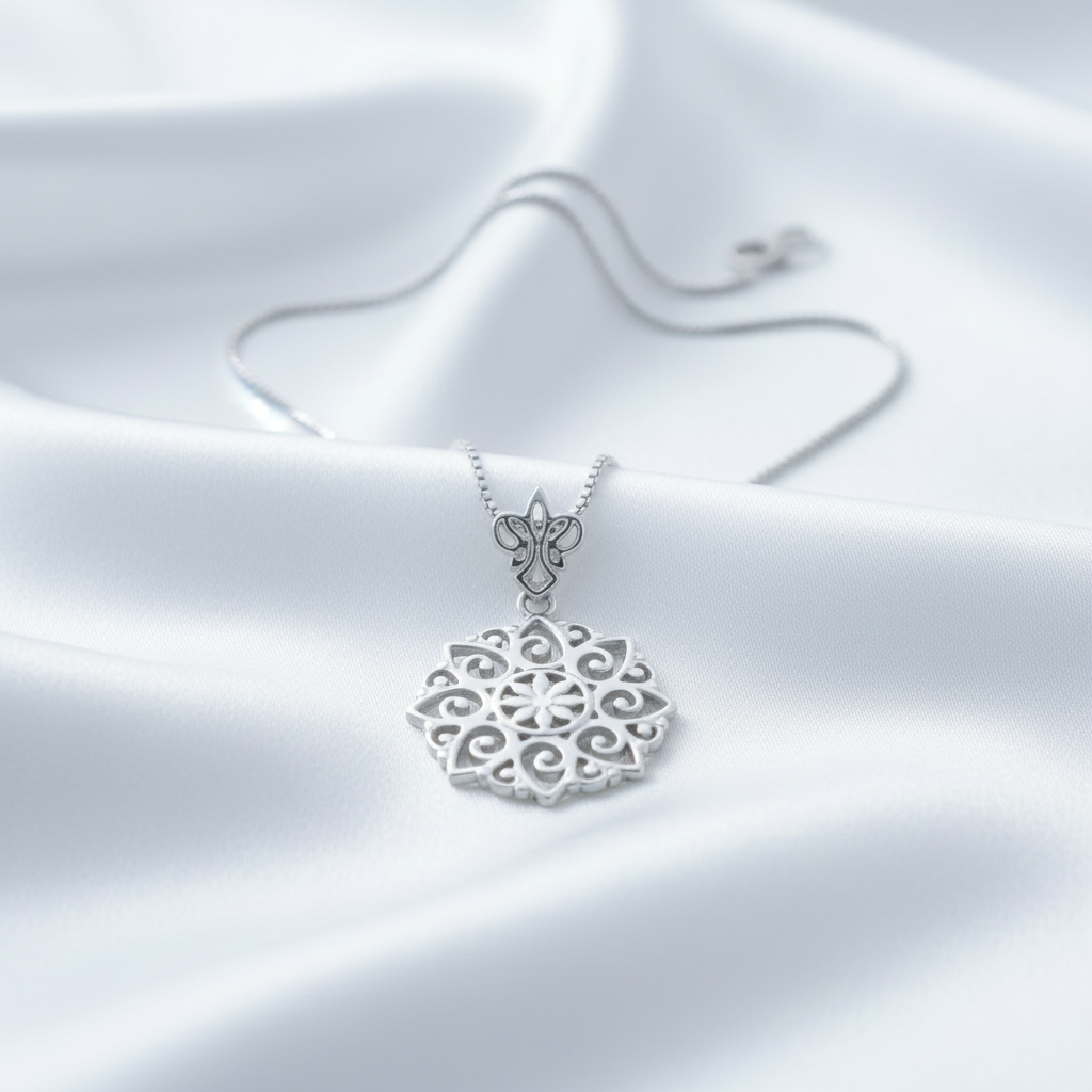 Sterling Silver Necklace for Women Girls Silver Filigree Bali Flower Jewelry