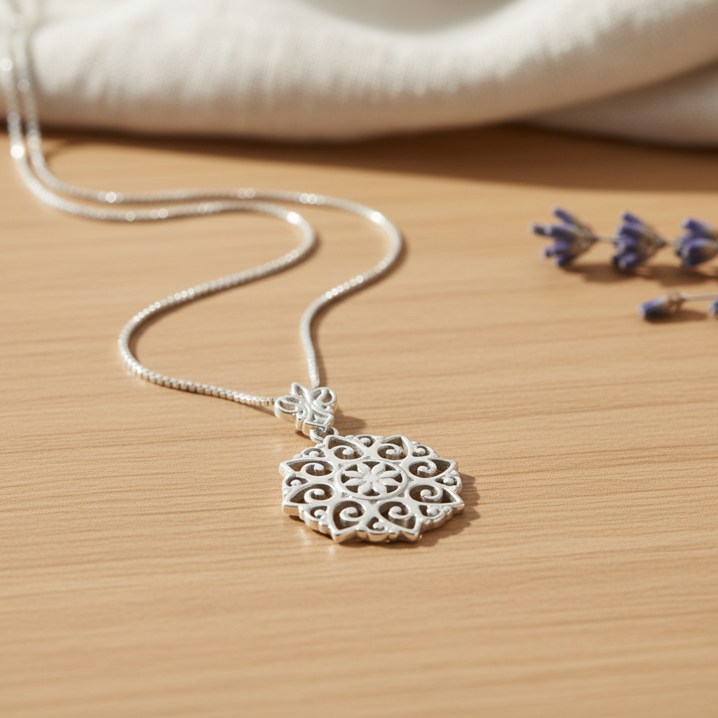 Sterling Silver Necklace for Women Girls Silver Filigree Bali Flower Jewelry