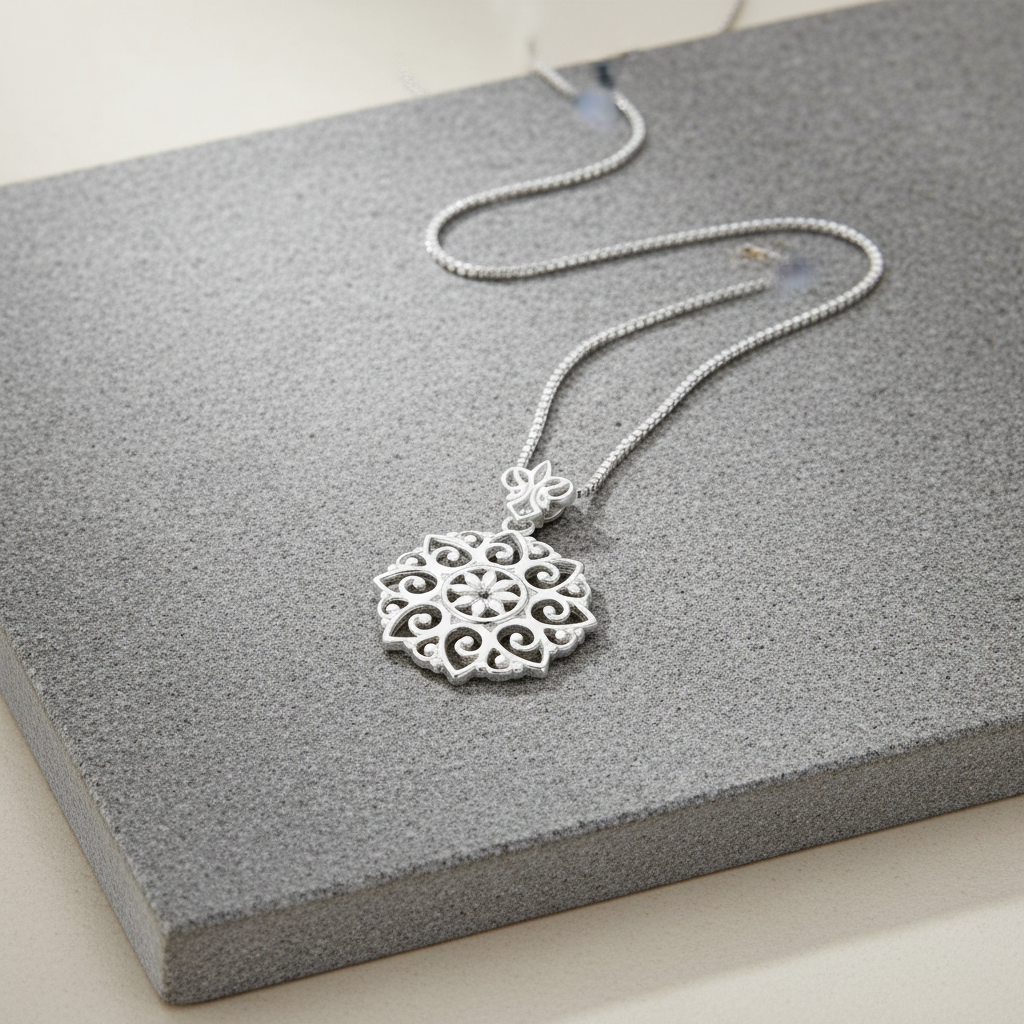 Sterling Silver Necklace for Women Girls Silver Filigree Bali Flower Jewelry