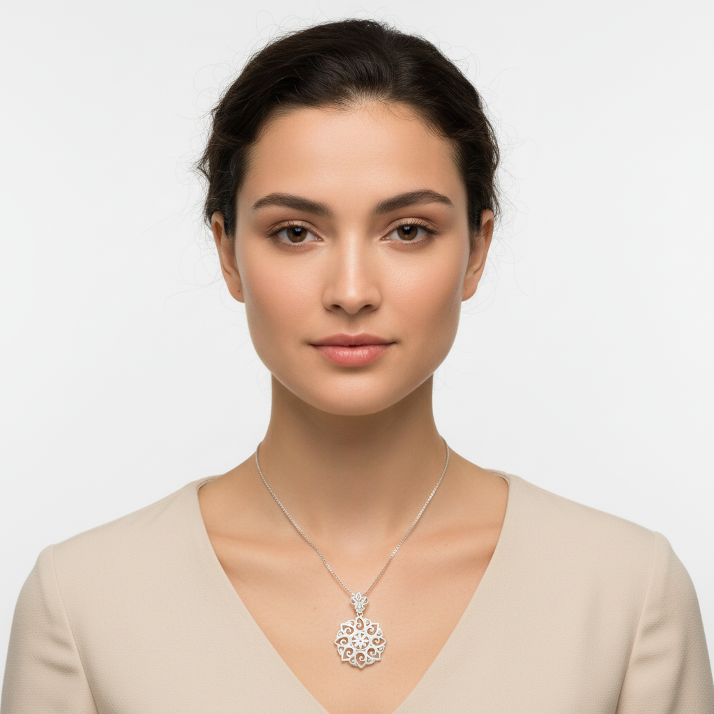 Sterling Silver Necklace for Women Girls Silver Filigree Bali Flower Jewelry