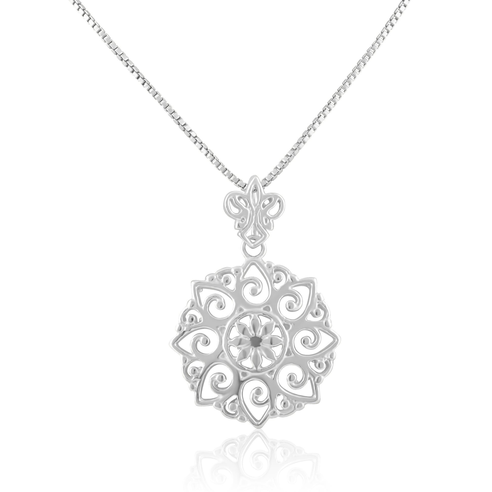 Sterling Silver Necklace for Women Girls Silver Filigree Bali Flower Jewelry
