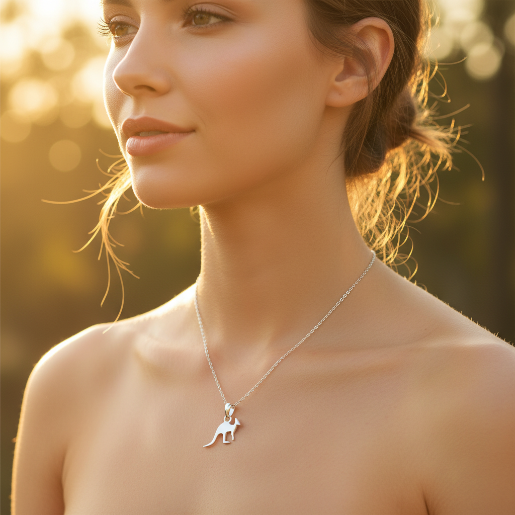 Sterling Silver Kangaroo Animal Necklace Silver Girls Kangaroo Charm Necklace