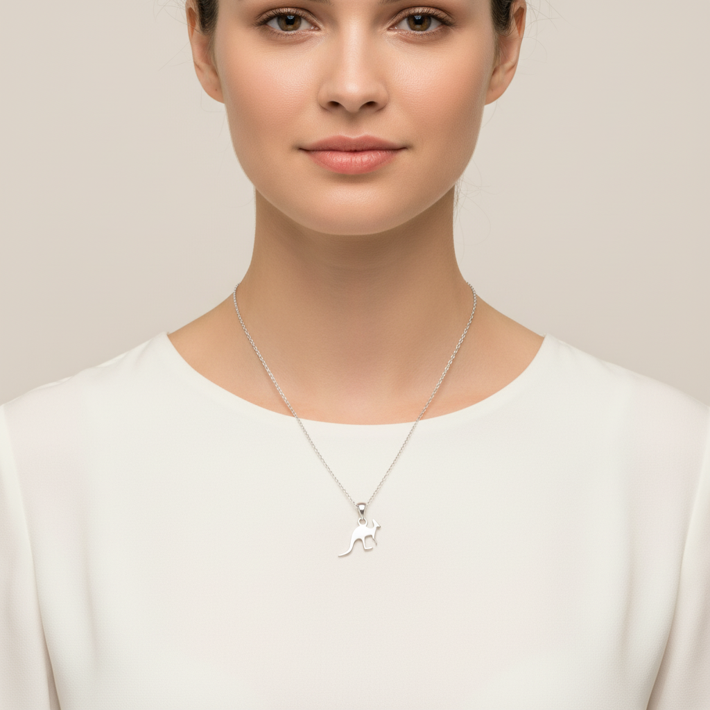 Sterling Silver Kangaroo Animal Necklace Silver Girls Kangaroo Charm Necklace
