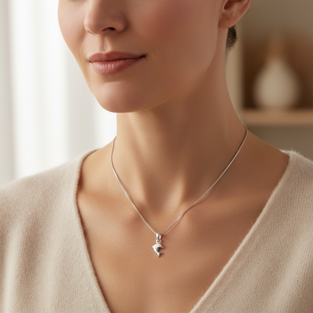Sterling Silver Animal Necklace Silver Girls small Dolphin Charm Necklace