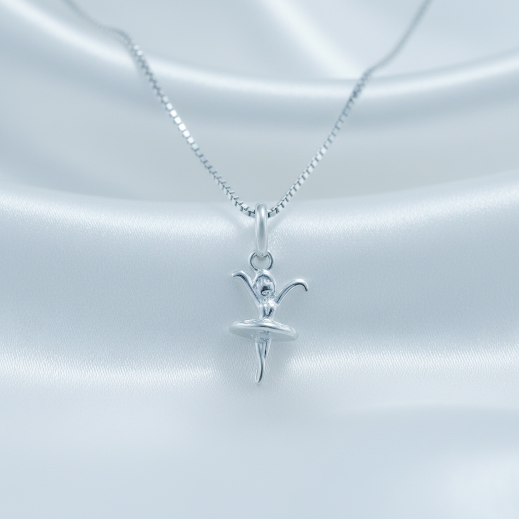 Sterling Silver Women's Small Dancing Young Girl Ballerina Dancer Charm Necklace