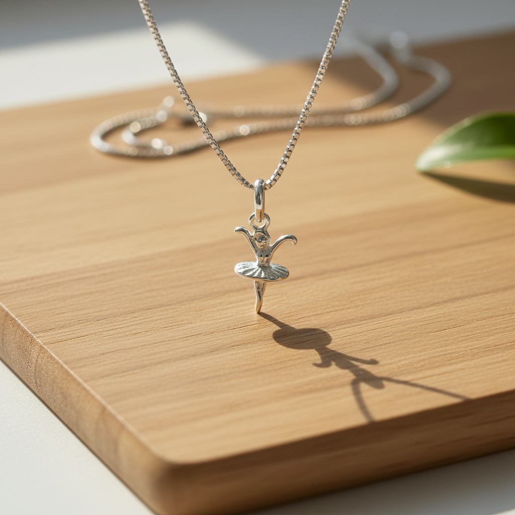 Sterling Silver Women's Small Dancing Young Girl Ballerina Dancer Charm Necklace