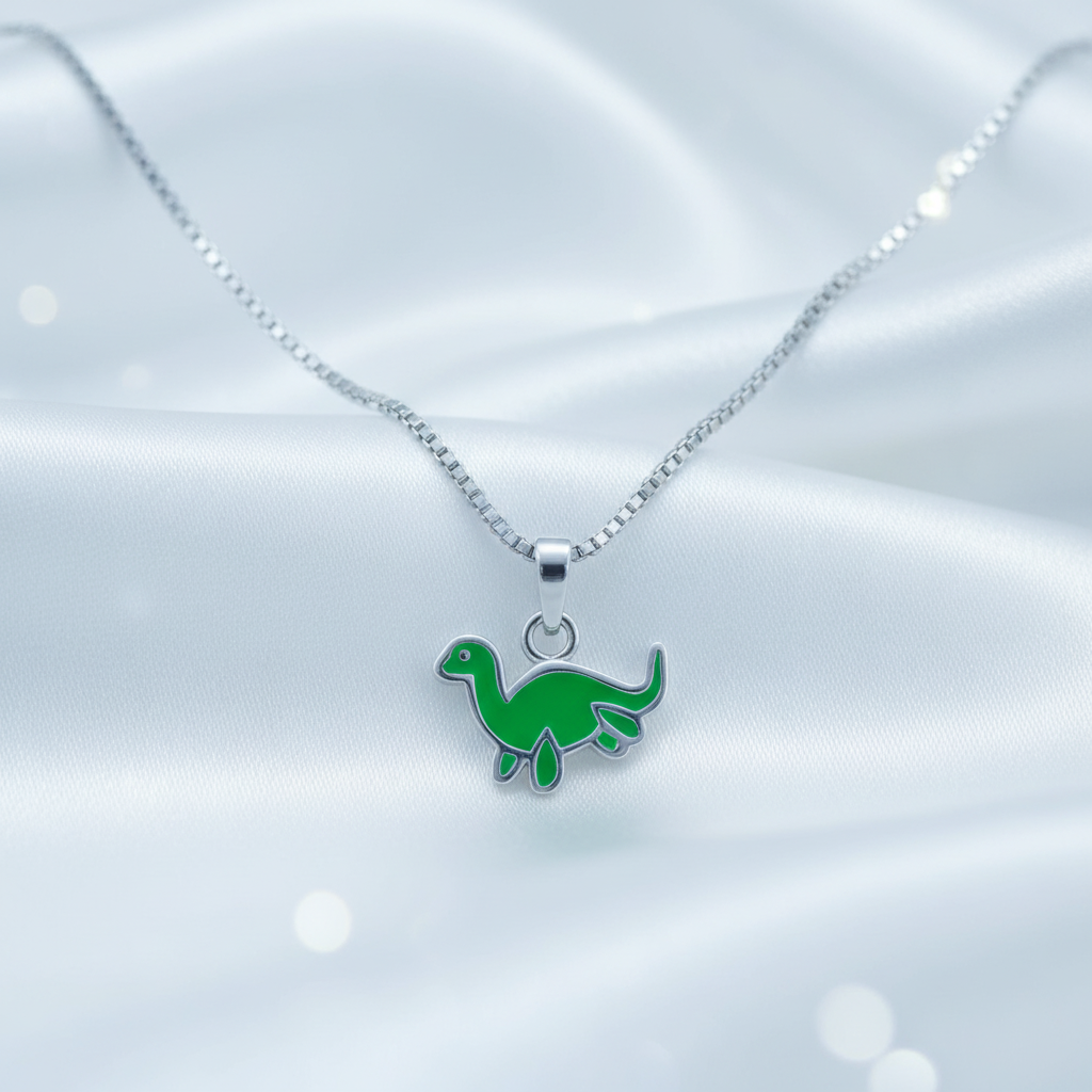 Sterling Silver Loch Ness Monster Dinosaur Charm, Green, Necklace Pendants