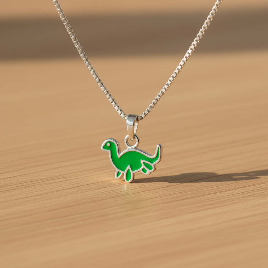 Sterling Silver Loch Ness Monster Dinosaur Charm, Green, Necklace Pendants