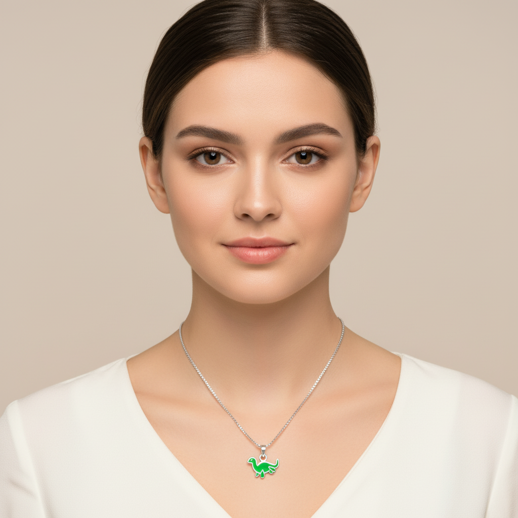 Sterling Silver Loch Ness Monster Dinosaur Charm, Green, Necklace Pendants