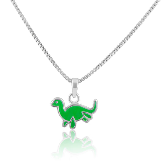 Loch Ness Monster Dinosaur Charm, Green, Necklace Pendants, Sterling Silver