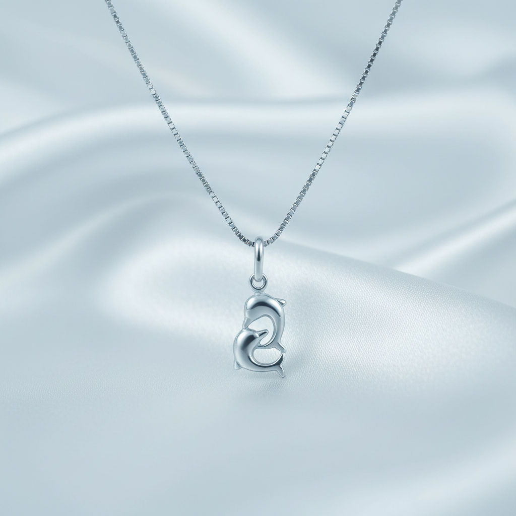 Sterling Silver Necklace Silver Girls Small Kissing Dolphins Charm Necklace