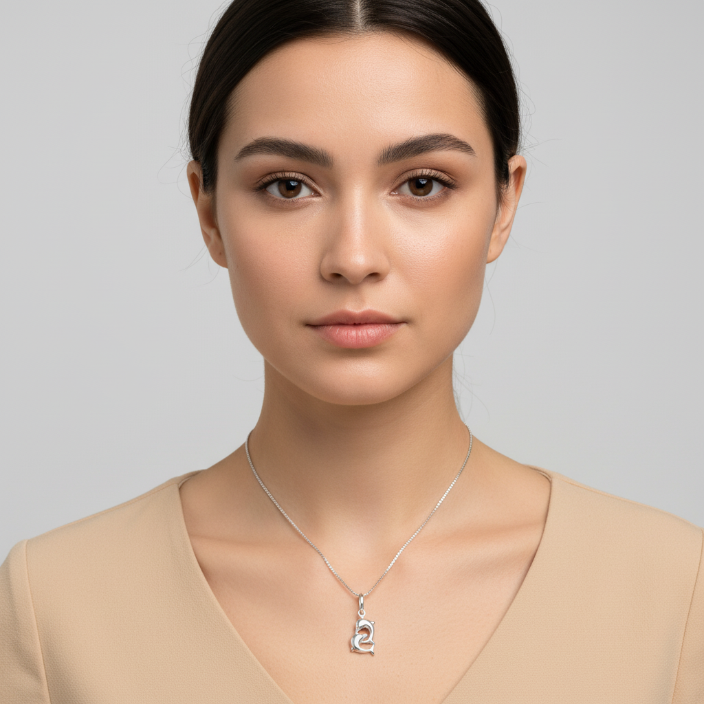 Sterling Silver Necklace Silver Girls Small Kissing Dolphins Charm Necklace