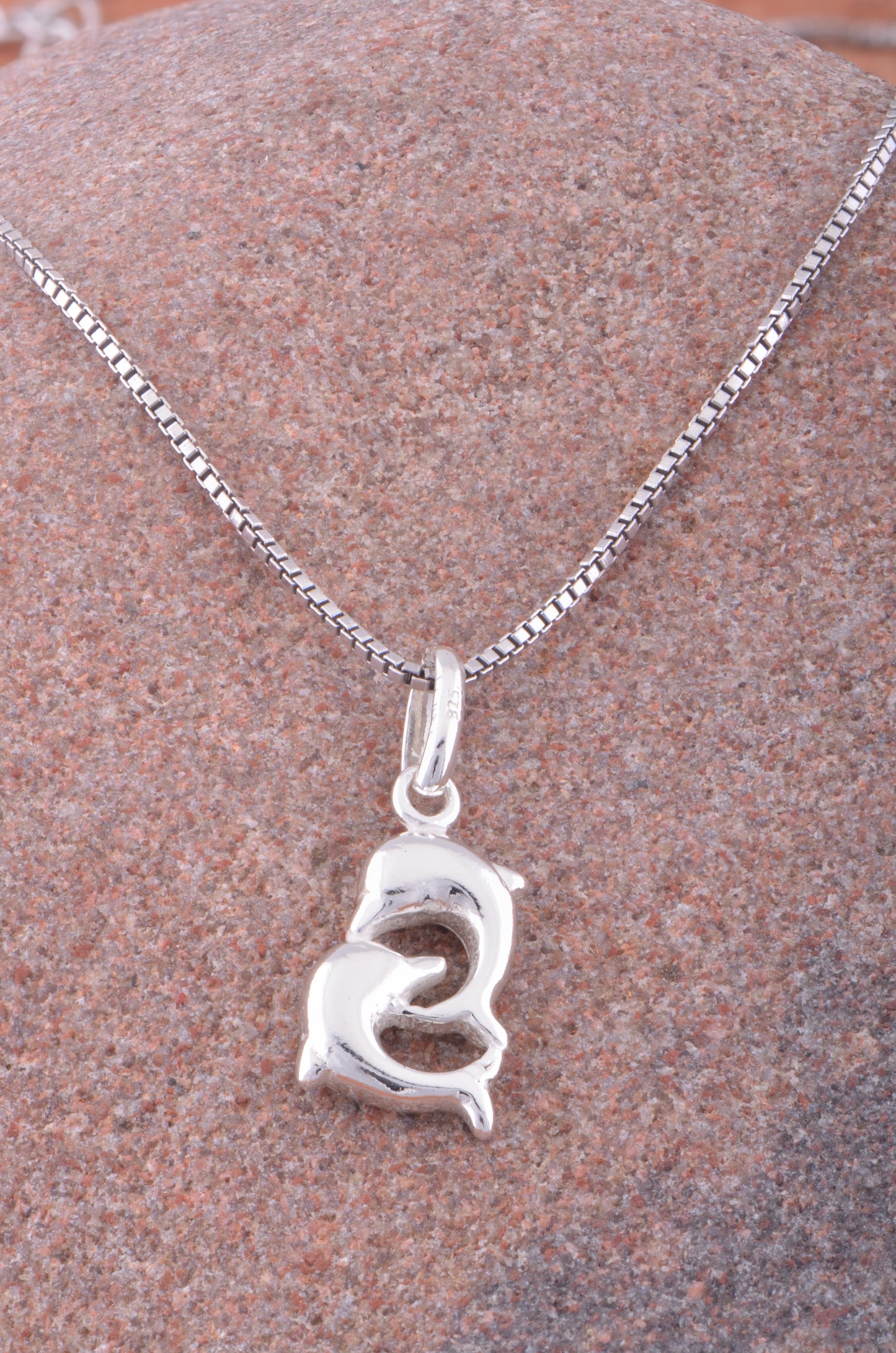 Sterling Silver Necklace Silver Girls Small Kissing Dolphins Charm Necklace