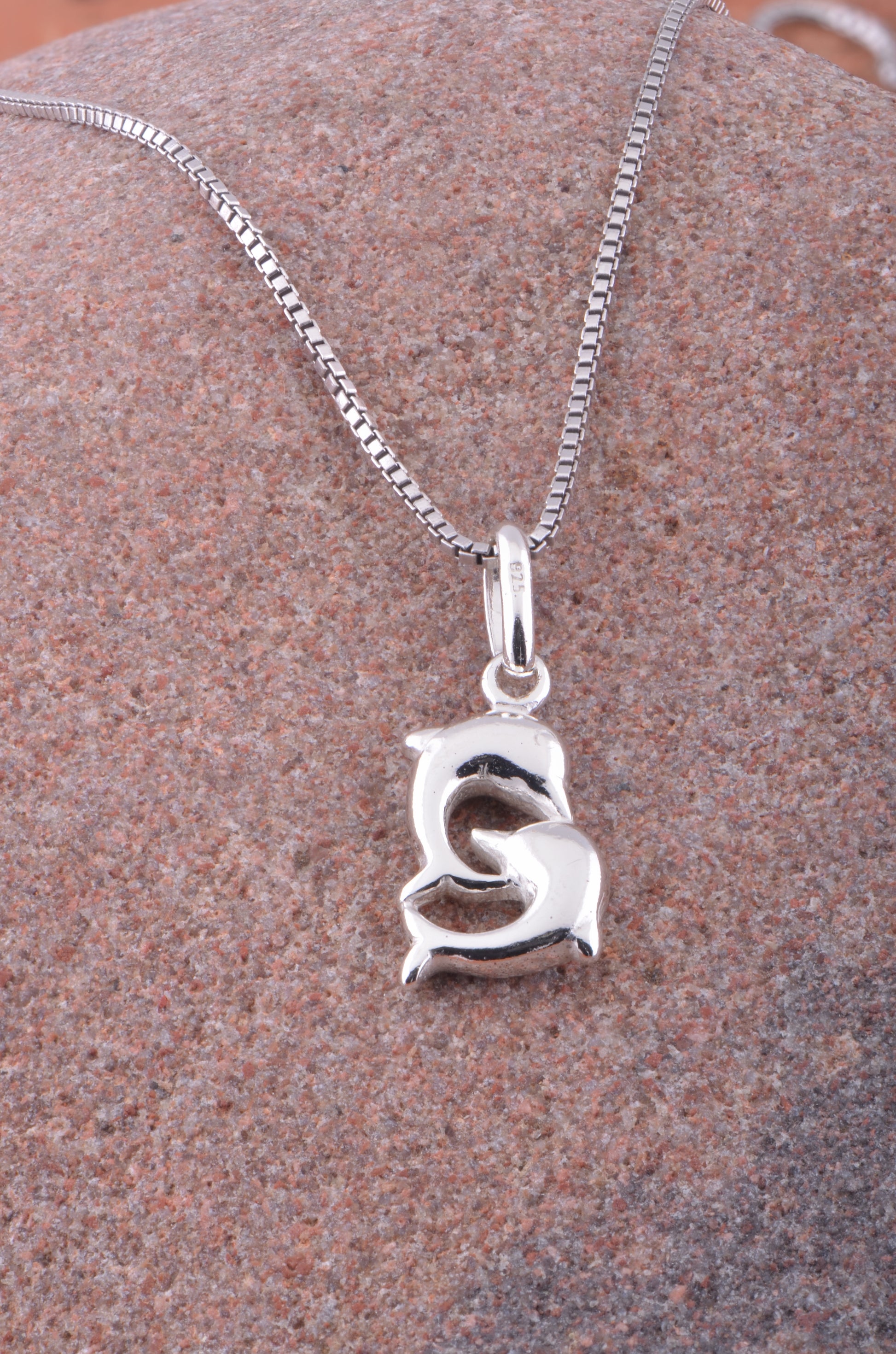 Sterling Silver Necklace Silver Girls Small Kissing Dolphins Charm Necklace