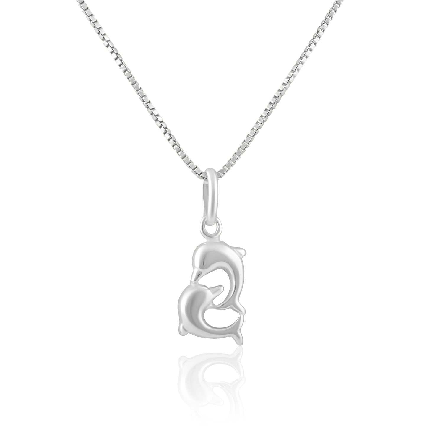 Sterling Silver Necklace Silver Girls Small Kissing Dolphins Charm Necklace