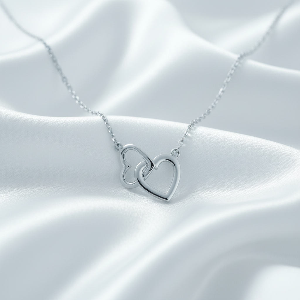 Sterling Silver Women's Double Heart Link Necklace, 18" | SilverCloseOut