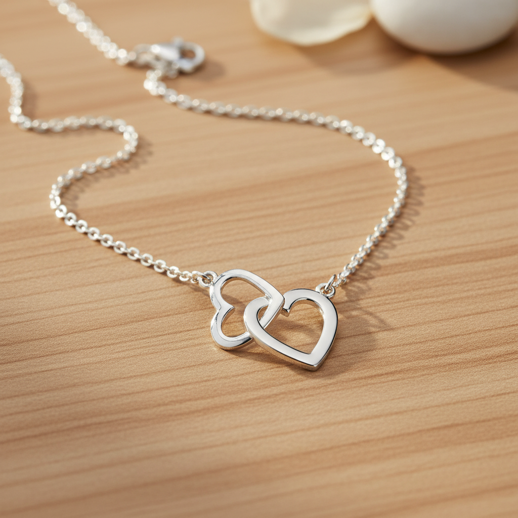 Sterling Silver Women's Double Heart Link Necklace, 18" | SilverCloseOut