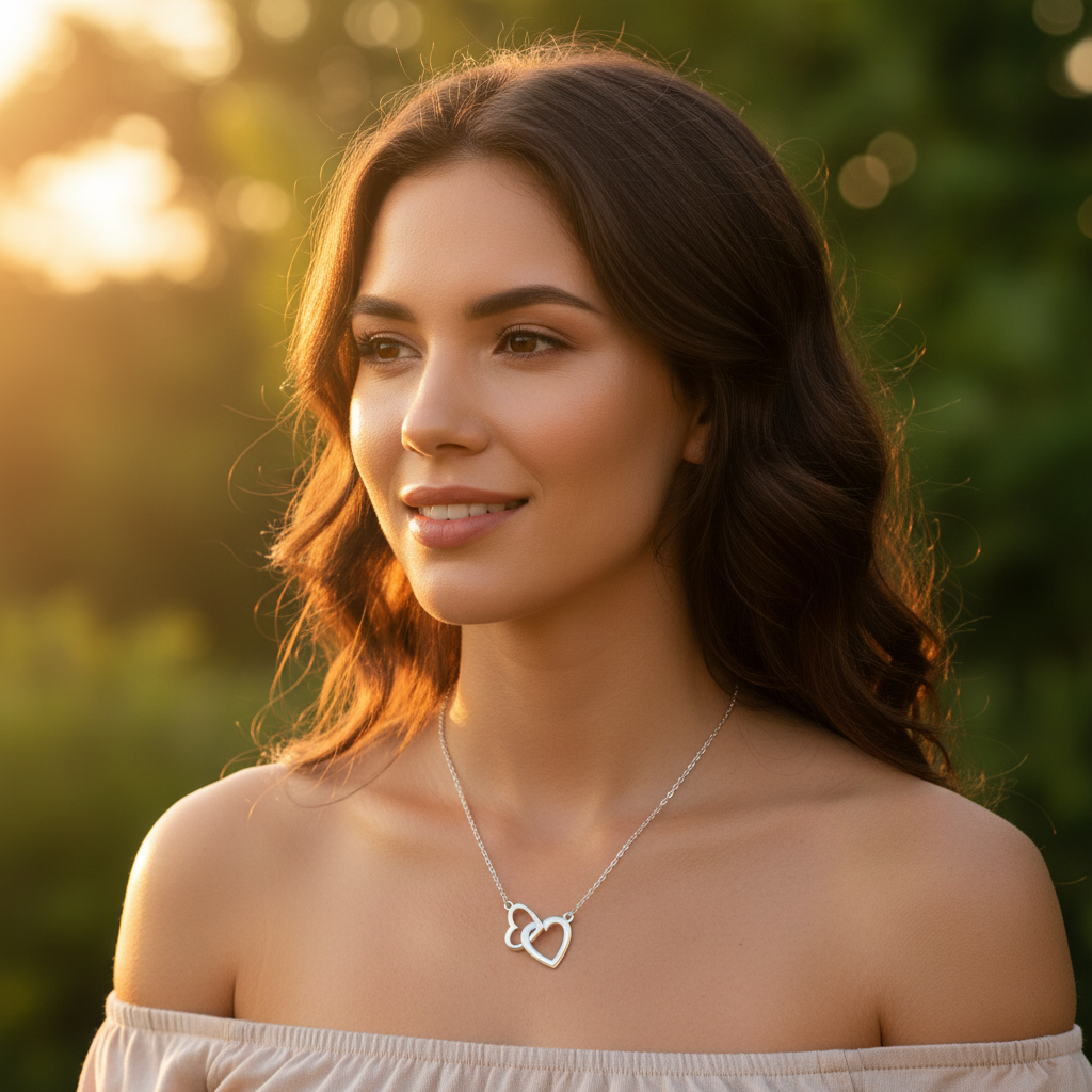 Sterling Silver Women's Double Heart Link Necklace, 18" | SilverCloseOut