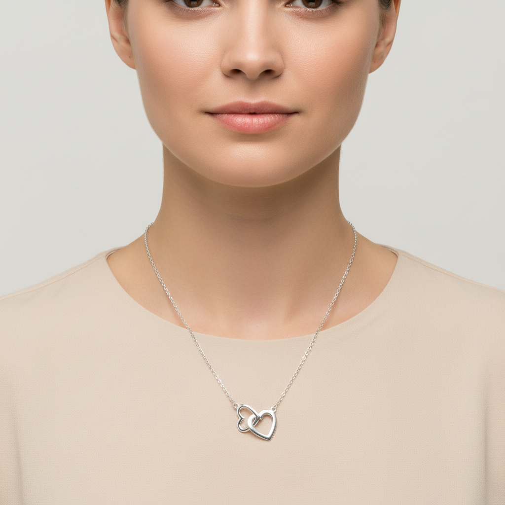Sterling Silver Women's Double Heart Link Necklace, 18" | SilverCloseOut