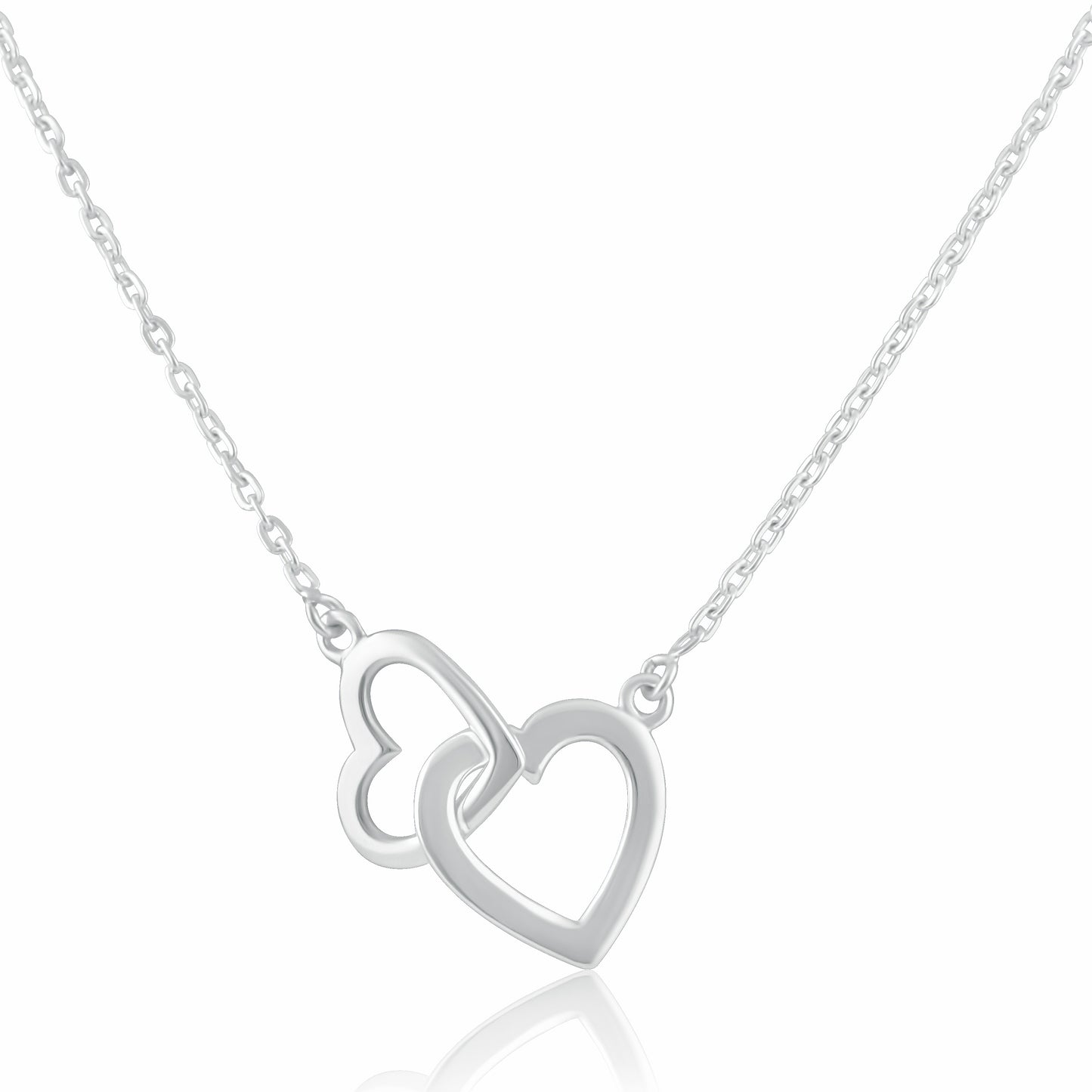 Sterling Silver Women's Double Heart Link Necklace, 18" | SilverCloseOut