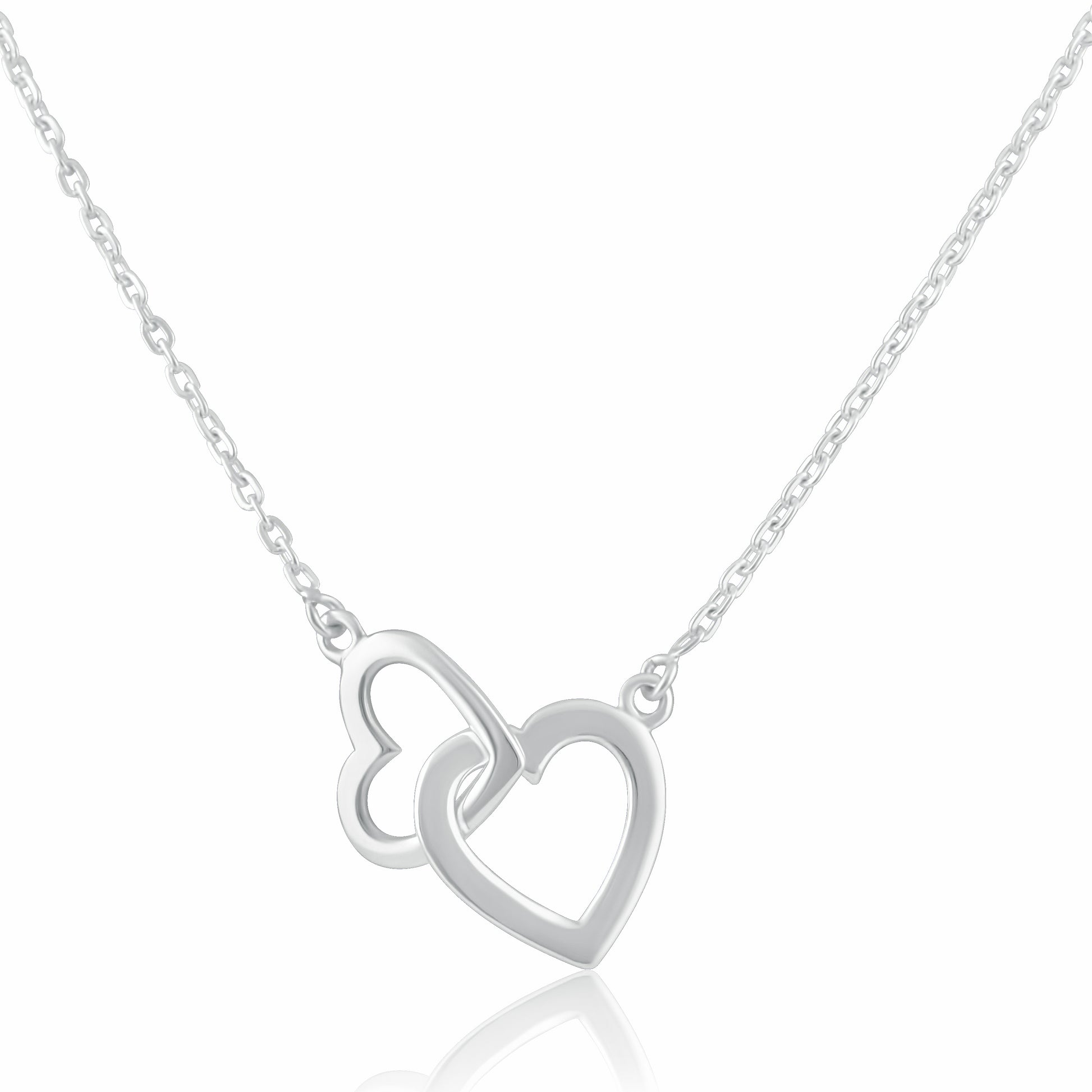 Sterling Silver Women's Double Heart Link Necklace, 18" | SilverCloseOut