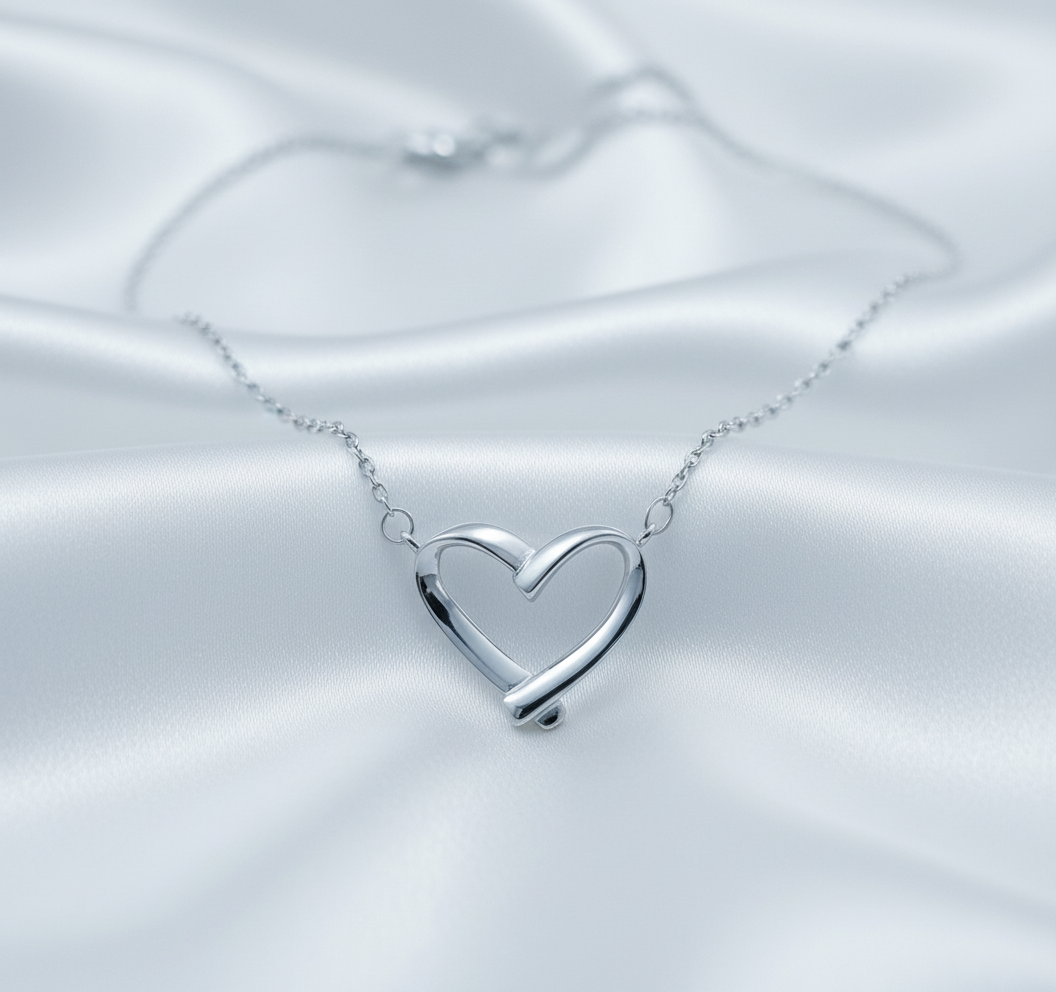 Sterling Silver Women's Love Open Heart Necklace | SilverCloseOut