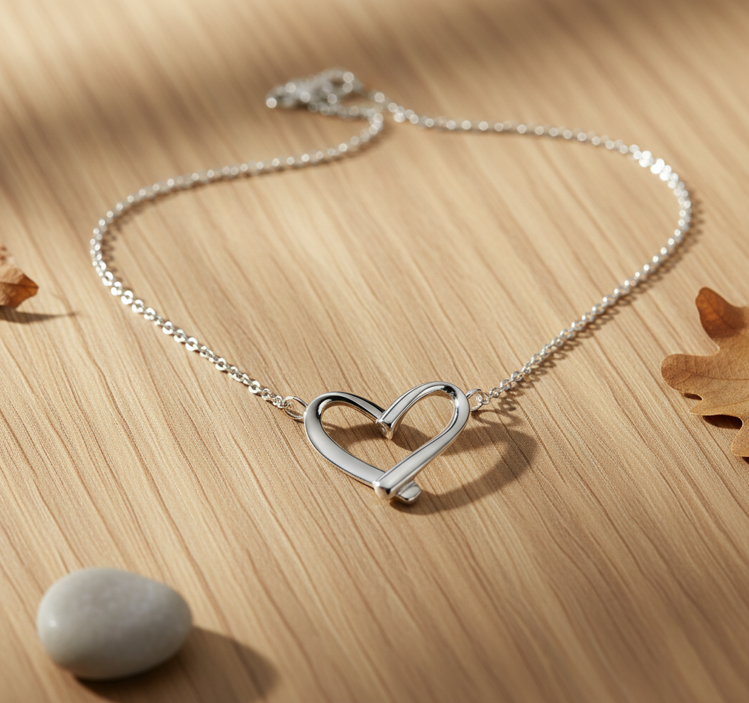 Sterling Silver Women's Love Open Heart Necklace | SilverCloseOut