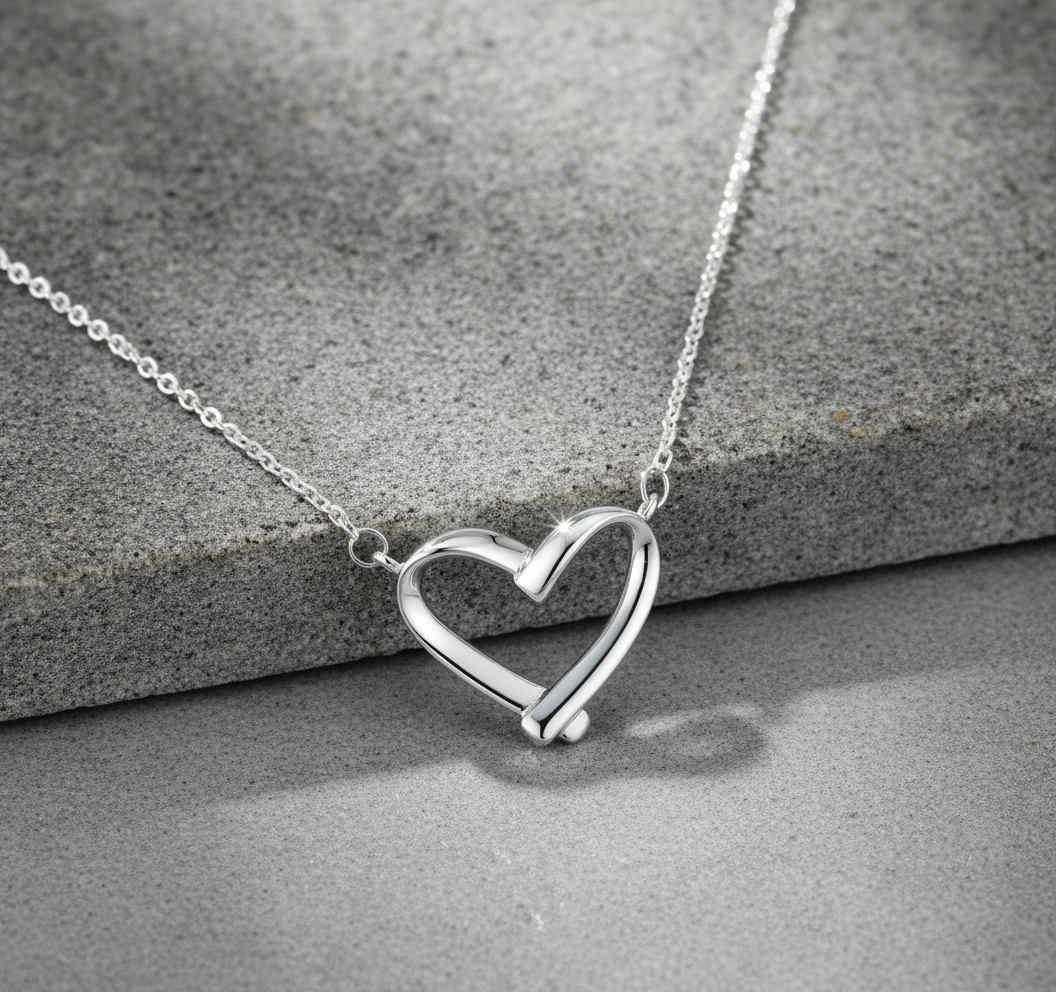 Sterling Silver Women's Love Open Heart Necklace | SilverCloseOut