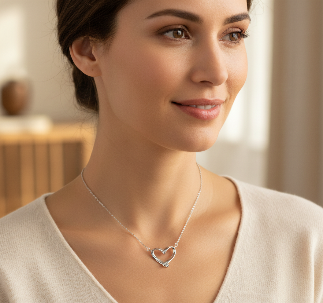 Sterling Silver Women's Love Open Heart Necklace | SilverCloseOut