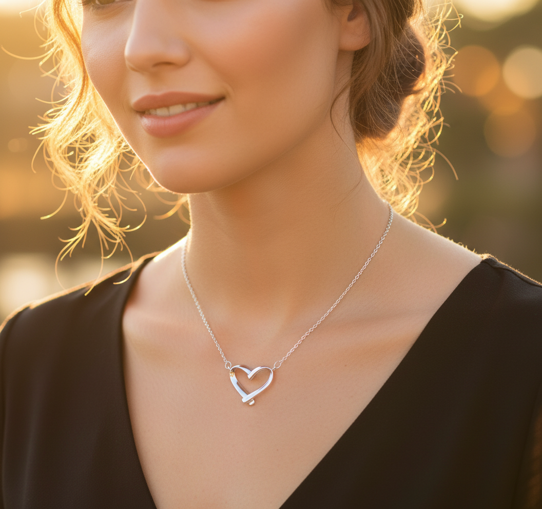 Sterling Silver Women's Love Open Heart Necklace | SilverCloseOut