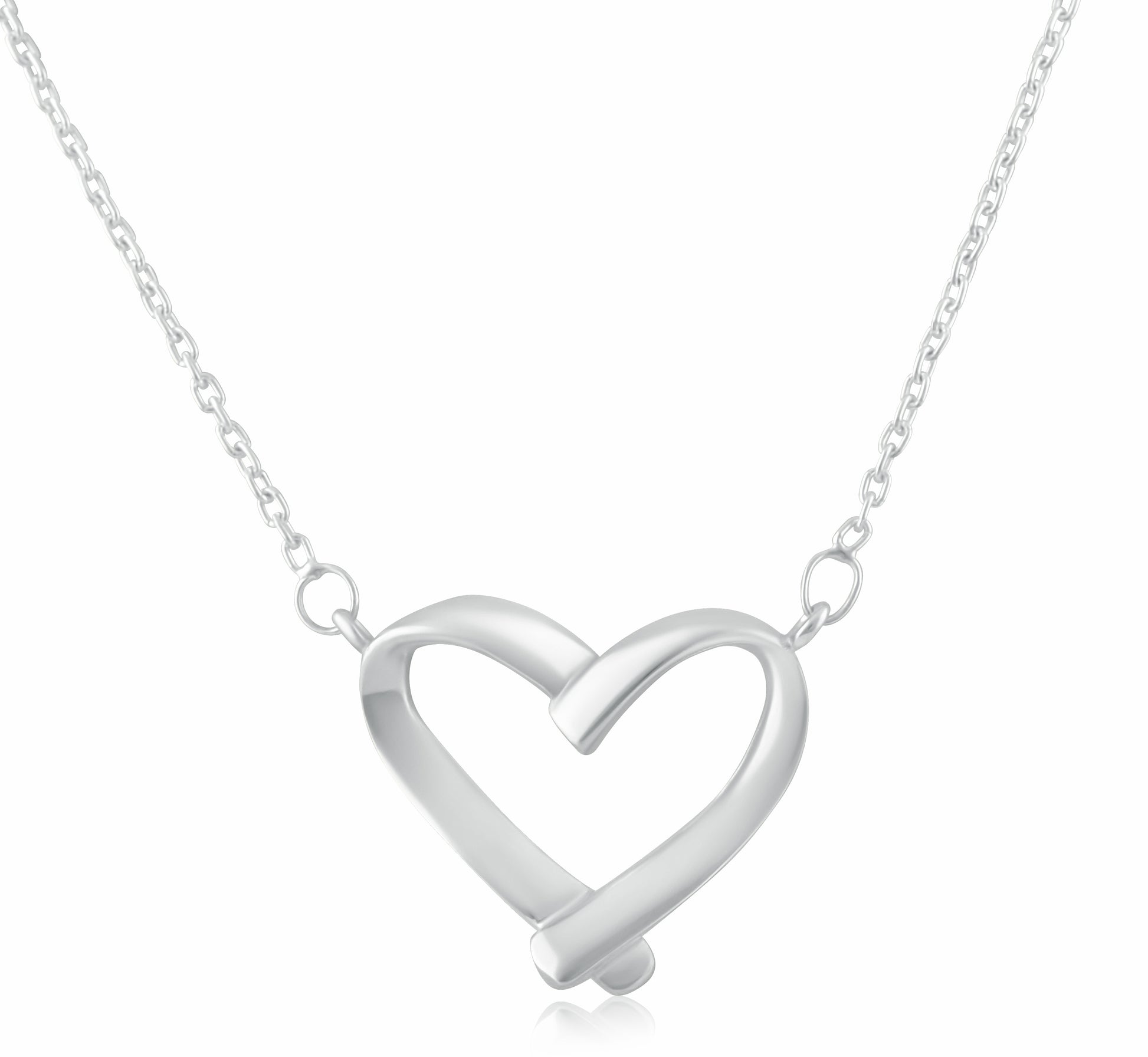 Sterling Silver Women's Love Open Heart Necklace | SilverCloseOut