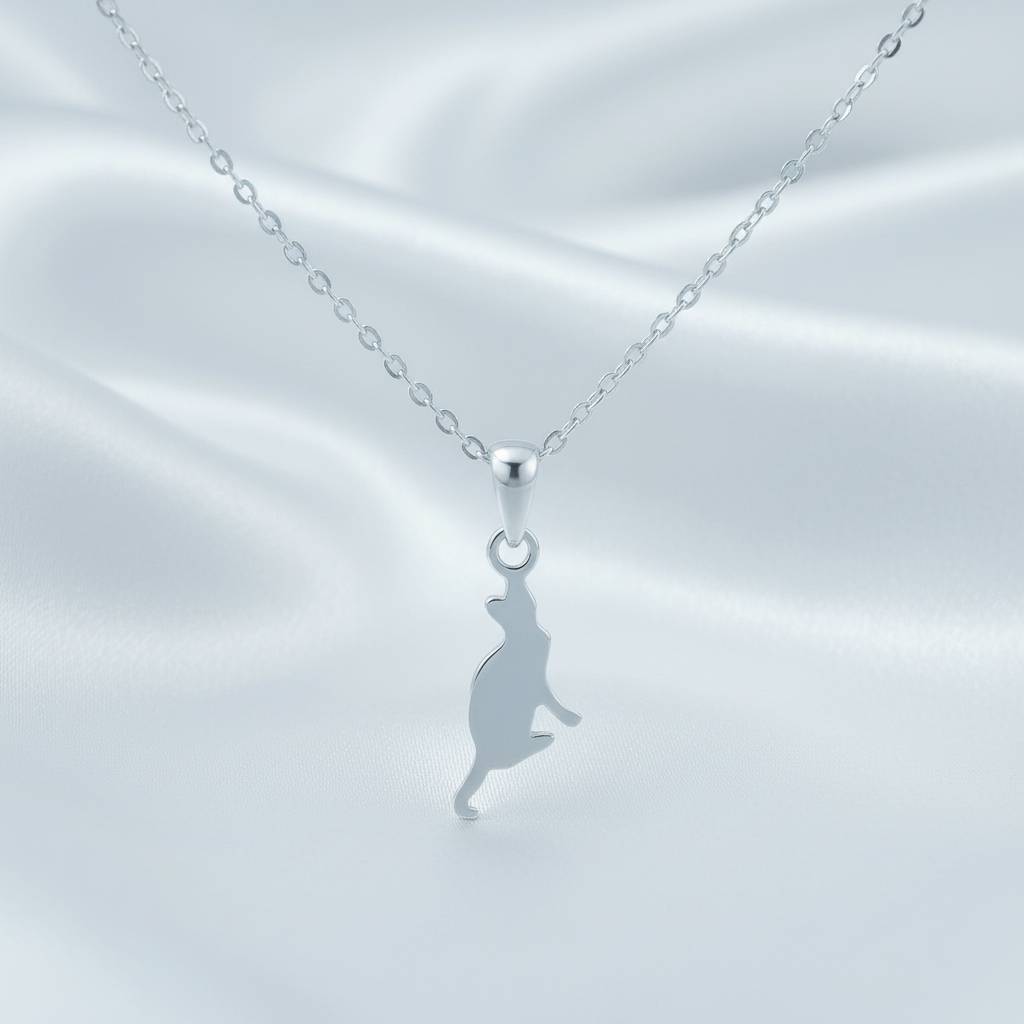 Sterling Silver Cat Pendant Necklace, Sterling Silver Cat Pendant for Women
