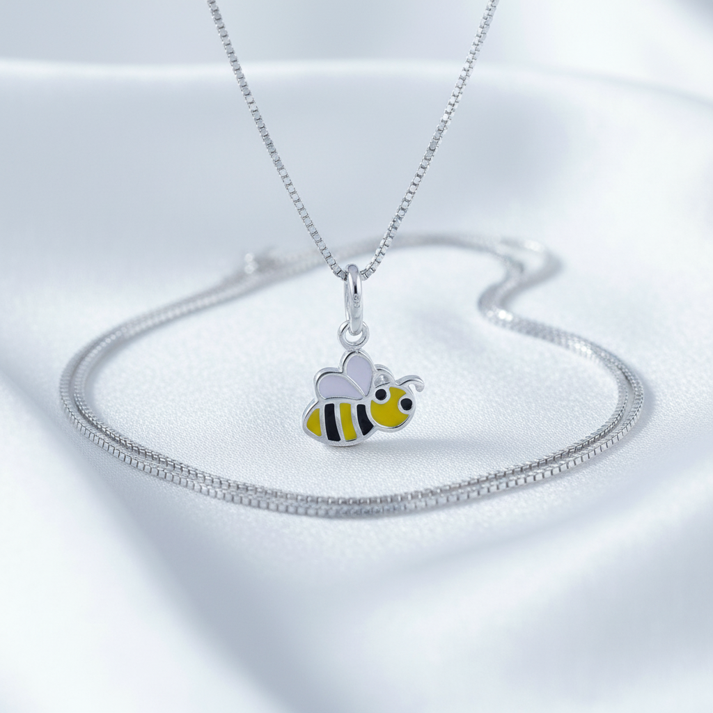 Sterling Silver Small Honey Bee Necklace Silver Girls Bumble Bee Charm Necklace