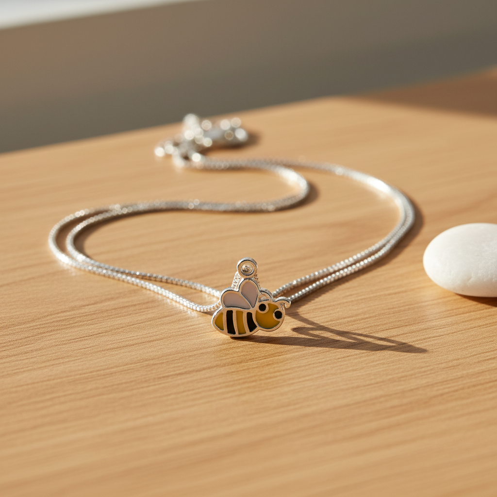 Sterling Silver Small Honey Bee Necklace Silver Girls Bumble Bee Charm Necklace