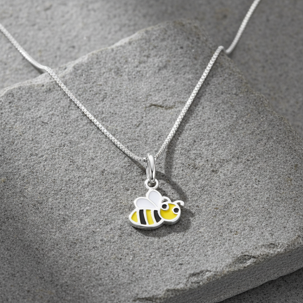 Sterling Silver Small Honey Bee Necklace Silver Girls Bumble Bee Charm Necklace