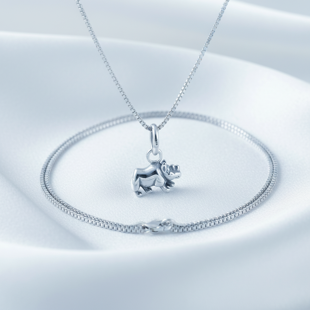 Sterling Silver Women's Rhino Necklace Silver Girls Rhinoceros Charm Necklace
